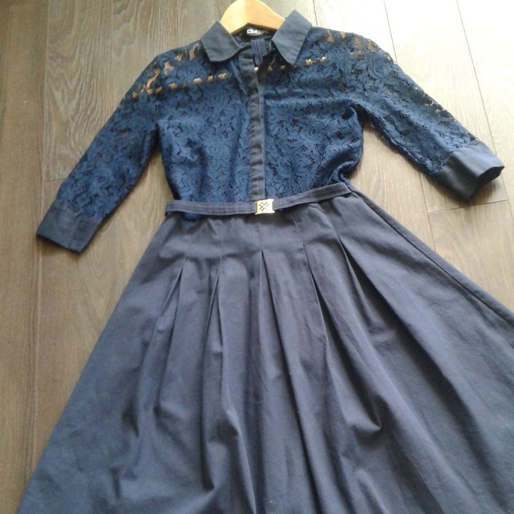 50s vintage looking Navy Knee Length Dress (S) - Beautiful Lace Upper